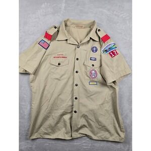 Boy Scouts of America Uniform Shirt Men XL Tan Short Sleeve Patches BSA USA Made